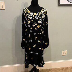 Ann Taylor Factory Black Floral Long Sleeve Dress